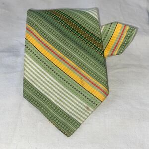 Vtg Wembley Necktie Green Yellow Striped Jacquard Woven 55 x 4 MCM Suit Classic